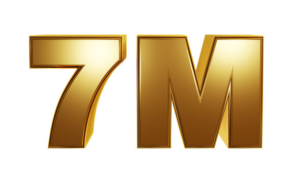 Luxury Golder 3D Rendering isolated on transparent background for seven millions or 7M followers or subscribes. Celebration or thank you concept for banner, social media, poster etc