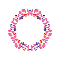 New year and Christmas wreath. Traditional winter garland on evergreen green branches, isolated on white background. Greeting card. Hand drawn Happy xmas vector retro holiday design