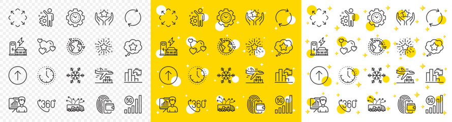 Outline Ranking, Swipe up and Air conditioning line icons pack for web with Full rotation, Charging station, Time management line icon. Maximize, Heart, Wallet pictogram icon. Vector