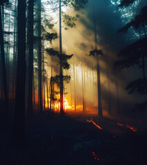 Large forest fire in summer, generative ai