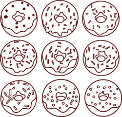 Vector Illustration Set Donuts Outline