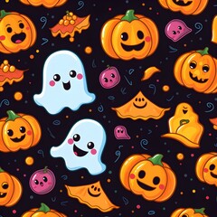 Fototapeta premium Candy Pumpkin and Ghost for Halloween Day,Generative AI