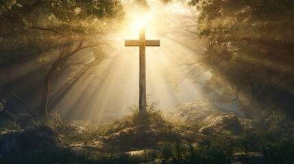 Cross with Sunset Background