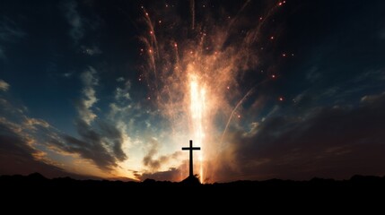 Cross with background of fireworks