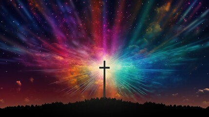 Obraz premium Cross with background of fireworks