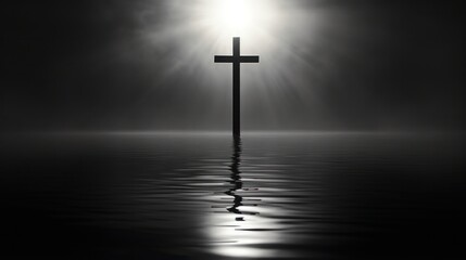 Naklejka premium Cross with Sunset Background