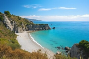 Fototapeta na wymiar Beautiful view of the coastline at Capo Vaticano beach in Calabria. Generative AI