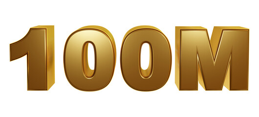 Luxury Golder 3D Rendering isolated on transparent background for hundred millions or 100M followers or subscribes. Celebration or thank you concept for banner, social media, poster etc