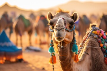 Camel beautifully decorated close-up. - obrazy, fototapety, plakaty