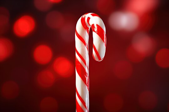 Candy cane on festive red background. Ai generative