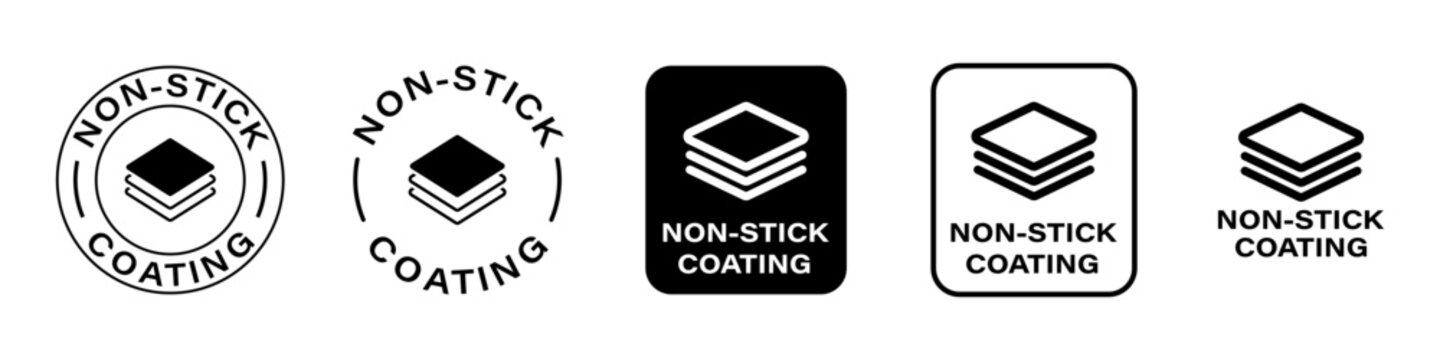Non Stick Coating, set of vector labels for kitchen pan or cooking pot.