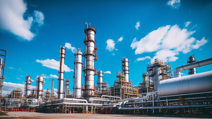 petrochemical and power plant.  oil refinery with blue sky