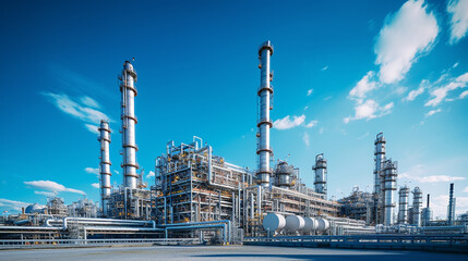 petrochemical and power plant. oil refinery with blue sky. energy business concept