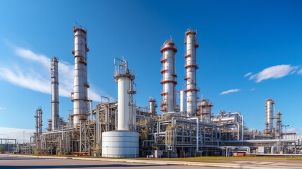 petrochemical and power plant. oil refinery with blue sky. energy business concept