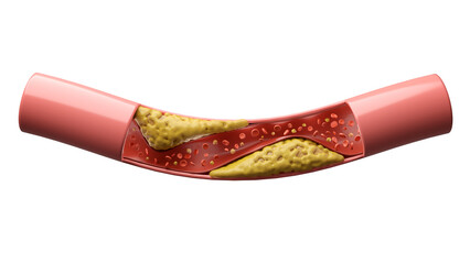 Hyperlipidemia or high cholesterol in blood vessel isolated white background - obrazy, fototapety, plakaty