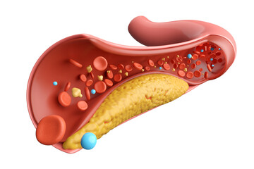 Cholesterol in artery blocked blood isolated white background
