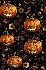 halloween pumpkin seamless pattern, Created using Generative AI.