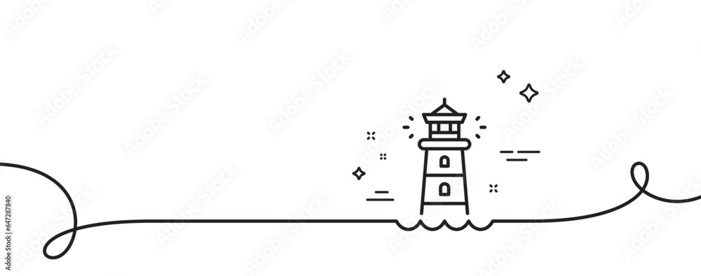 Poster lighthouse line icon. continuous one line with curl. searchlight tower sign. beacon symbol. lighthou