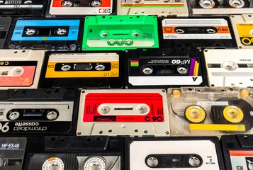 Tuinposter used vintage audio cassettes various types © tiero