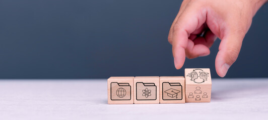 Artificial intelligence replaces humans in learning and analysis work. Processing big data in the world People learn to study and operate AI robots. with future innovations