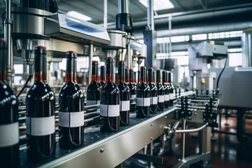Fotobehang Modern wine bottling facility with an industrial production line for alcohol packaging. Generative AI © Khaled