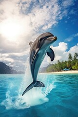 Dolphin jumping out of water, tropical sea