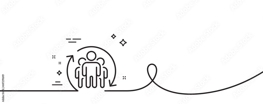 Poster teamwork line icon. continuous one line with curl. employees rotation sign. core value symbol. teamw
