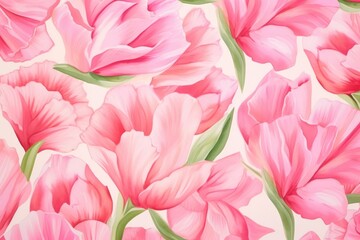 Colorful Pink Tulip Flower Watercolor Pattern Background. Wallpaper. Valentine's Day Banner. Abstract. Winter. Christmas. Generative AI