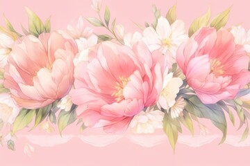 Colorful Pink Tulip Flower Watercolor Pattern Background. Wallpaper. Valentine's Day Banner. Abstract. Winter. Christmas. Generative AI