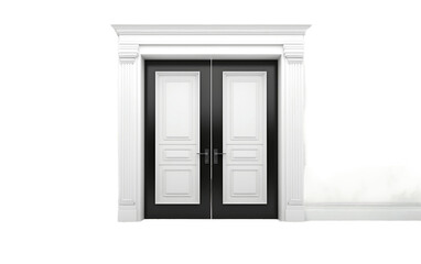 Door in Black and White Isolated on a Transparent Background PNG. Generative AI