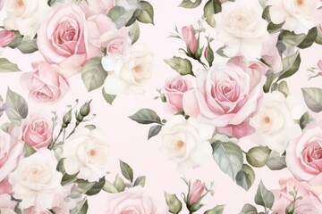 Colorful White And Pink Rose Flower Watercolor Pattern Background. Wallpaper. Valentine's Day Banner. Abstract. Winter. Christmas. Generative AI