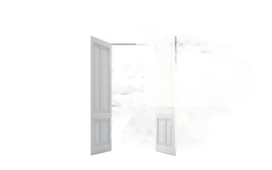 Entrance of a White Cloud Through an Open Door Isolated on a Transparent Background PNG. Generative AI