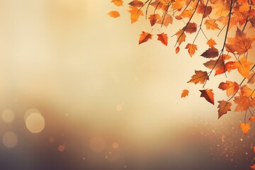 Naklejka na ściany i meble Autumn background with falling leaves. Generative AI
