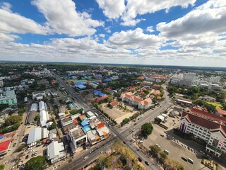 Obraz premium Aerial photography of the sky and village at Roi Et Thailand