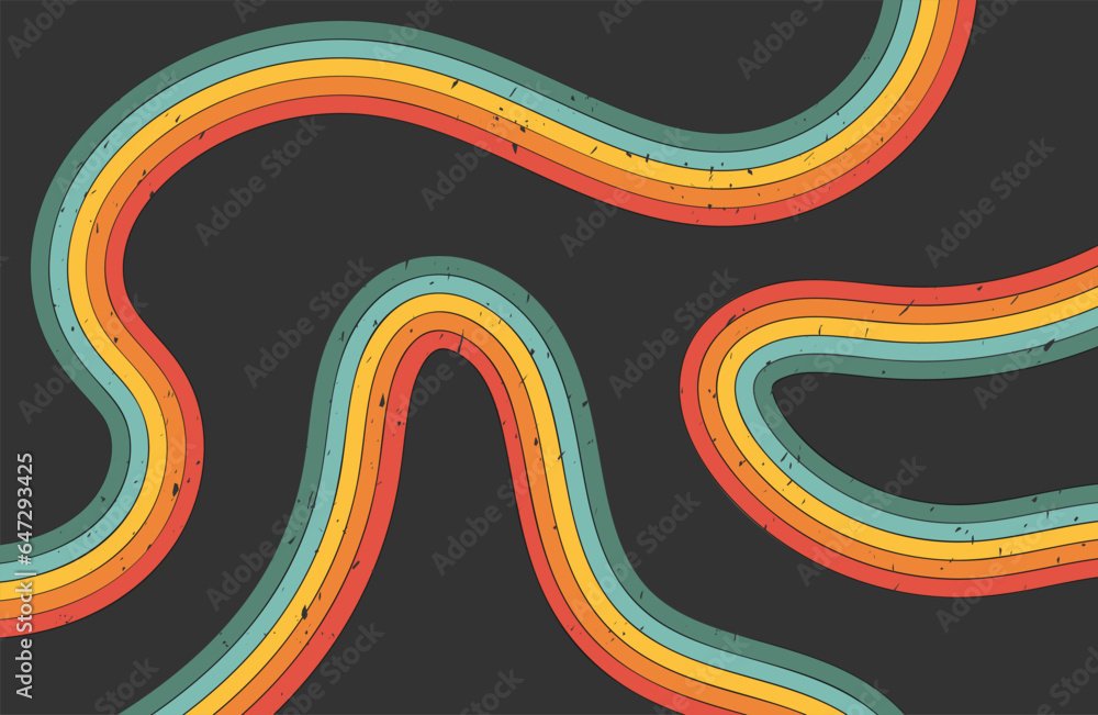 Poster retro textured background with rainbow. abstract horizontal black backdrop with line