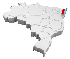 Brazil map with Alagoas state flag isometric on transparent background in 3d rendering