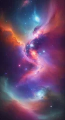 Fotobehang a breathtaking depiction of the Orion Nebula, a vibrant celestial nursery brimming with youthful, radiant stars, rendered with unparalleled realism and flawlessness - AI Generative © Being Imaginative