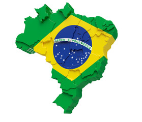 Isometric map with Brazil flag on transparent background in 3d rendering