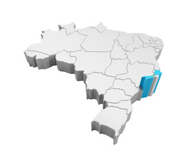 Brazil map with Rio De Janeiro state flag isometric on transparent background in 3d rendering