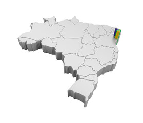 Brazil map with Sergipe state flag isometric on transparent background in 3d rendering