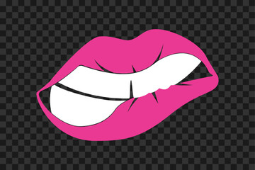 Sexy female lips silhouette icon, vector glyph sign. Female lips symbol isolated on dark and light transparent backgrounds.