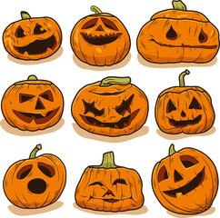 Vector halloween pumpkin with different expressions.