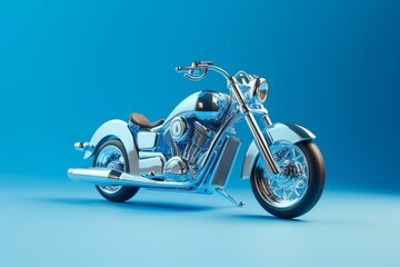 Blue motorcycle isolated on blue background with shadow. Generative AI