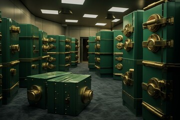 Room with secure boxes in a bank's vault. Generative AI