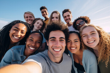 Outdoors portrait people selfie happy cheerful fun friendship smiling group friends