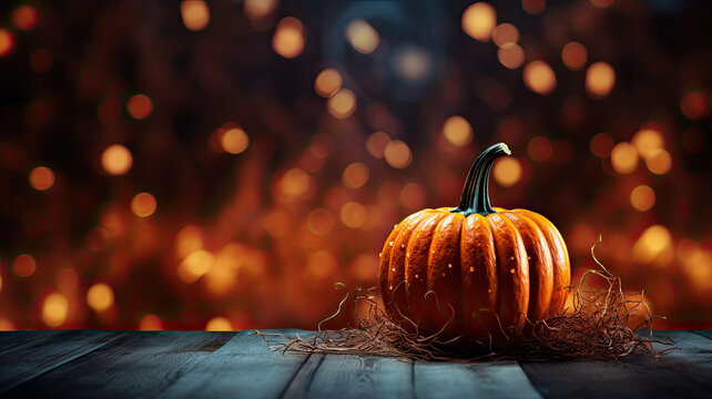 Abstrakter stimmungsvoller Hintergrund mit K&uuml;rbis f&uuml;r Halloween, Erntedank, 1. November. Mit KI generierte Grafik