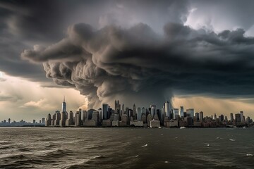 intense storm over New York City. Generative AI - obrazy, fototapety, plakaty