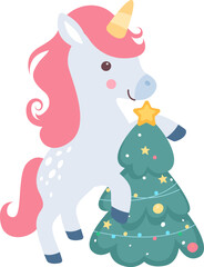 Christmas Unicorn With Tree