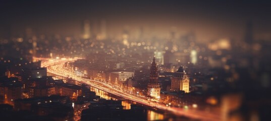 Night cityscape lights glow. Generative AI technology.