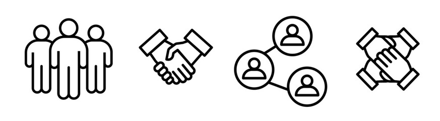 Teamwork. Set of vector icons. Flat black icons isolated on white background.
